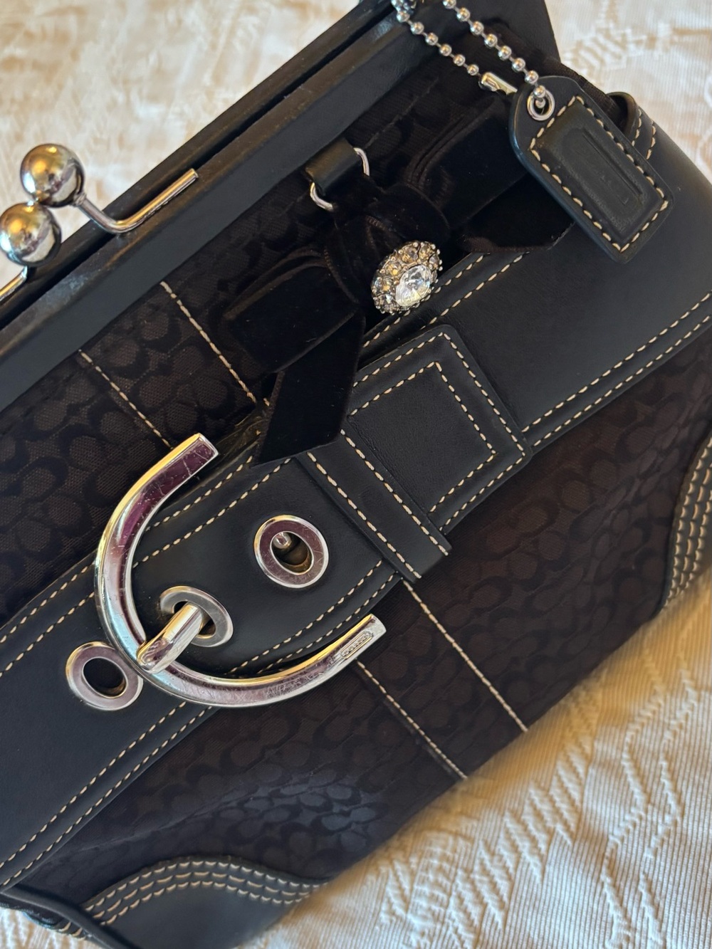 COACH Soho MINI KISSLOCK Bag ~ STYLE C05S-3649 Black Jacquard/Black Leather 2005 - Picture 14 of 17